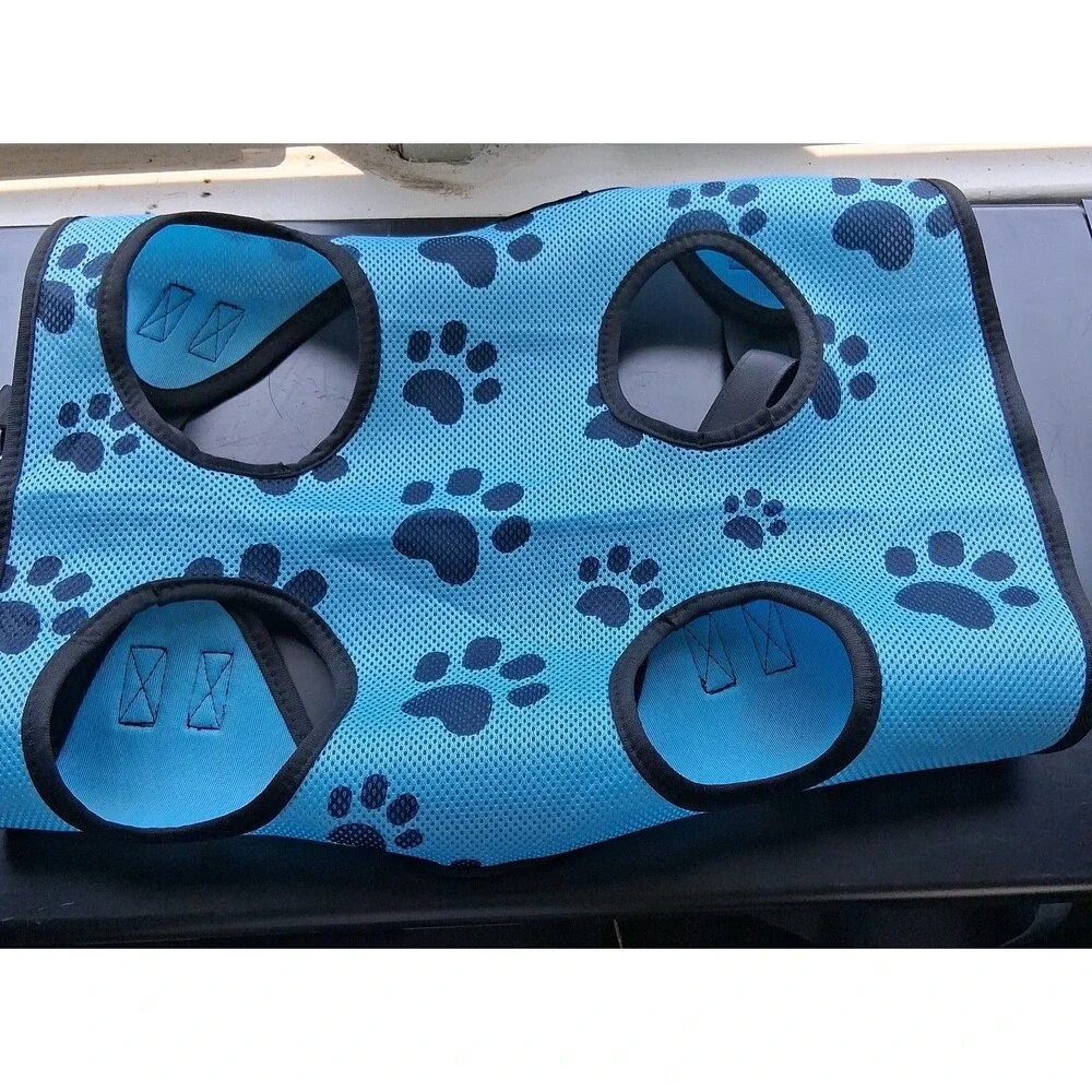Dog Pet Grooming Hammock Harness Blue w Black Paw Print